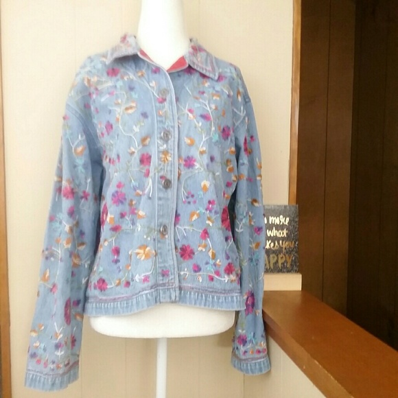 chico's design embroidered denim jacket